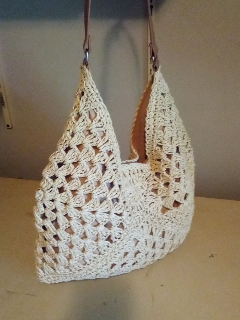 Cream Crochet Shoulder Bag - Lightweight Boho Tote - Picture 3 of 4